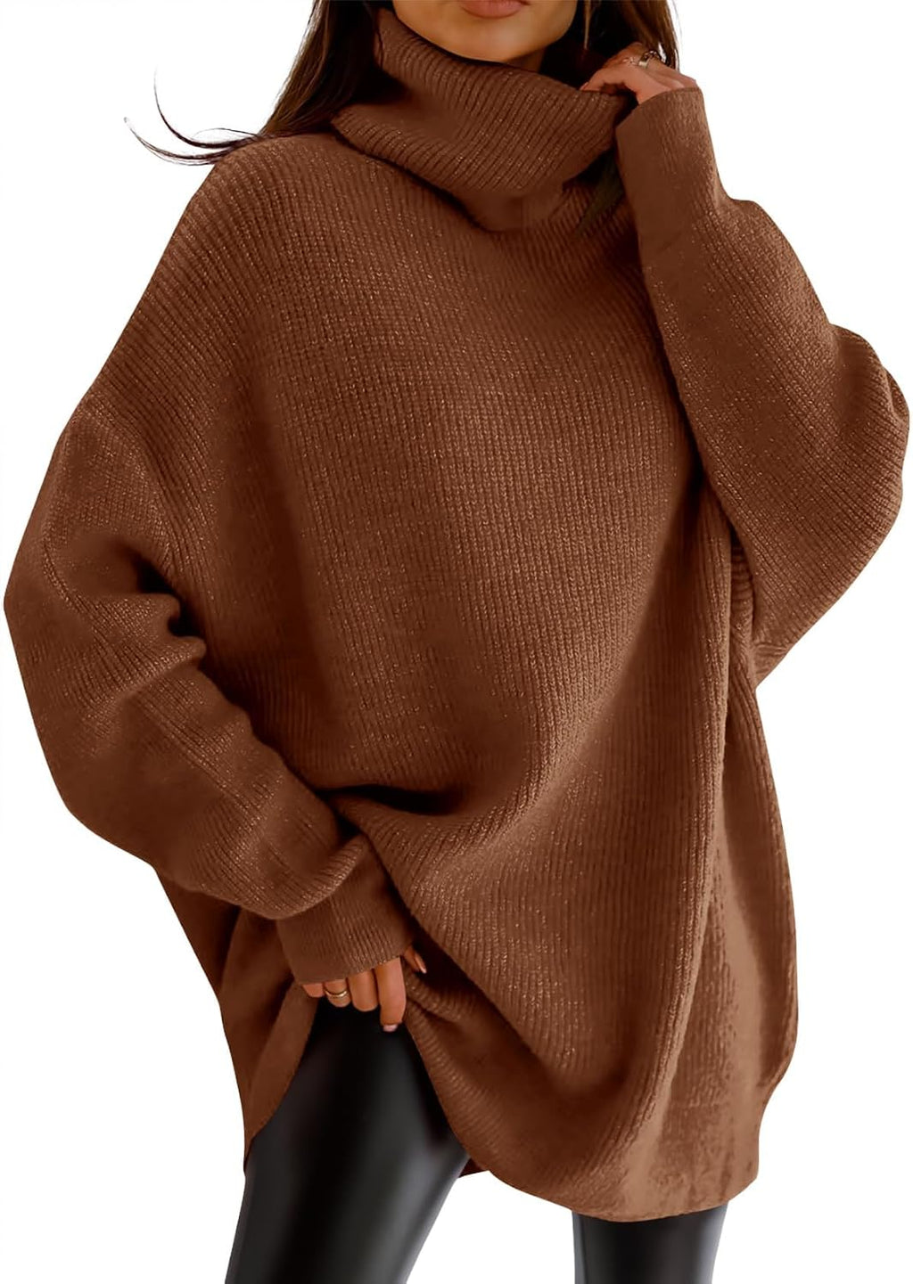 Womens Turtleneck Oversized Sweater Batwing Chunky Pullover Sweater Casual Fall Loose Knit Jumper Top