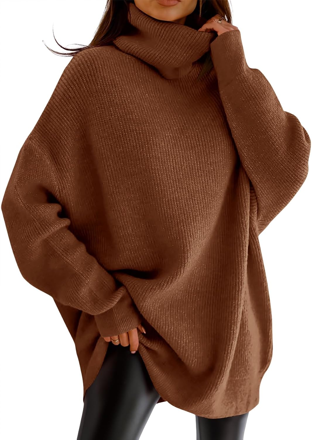Womens Turtleneck Oversized Sweater Batwing Chunky Pullover Sweater Casual Fall Loose Knit Jumper Top