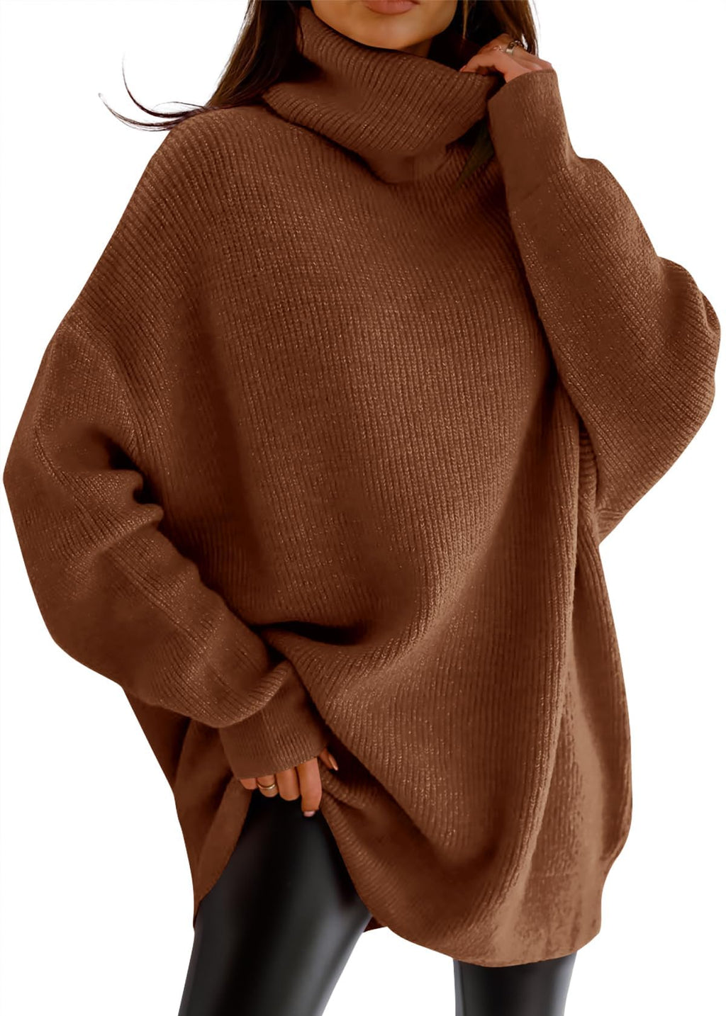 Womens Turtleneck Oversized Sweater Batwing Chunky Pullover Sweater Casual Fall Loose Knit Jumper Top