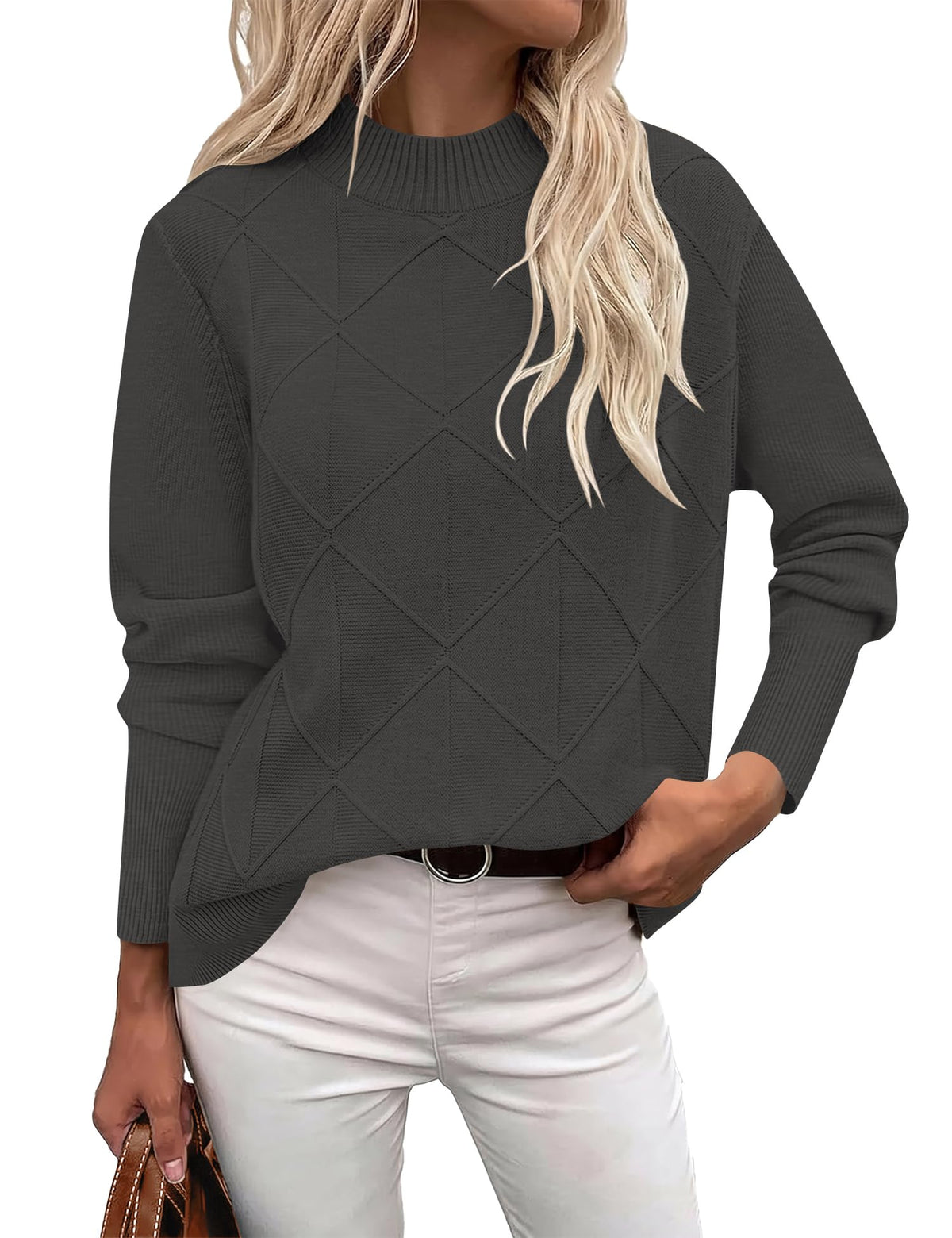 LOMON Women's Mock Neck Sweater Long Sleeve 2026 Fall Winter Knitted Tops