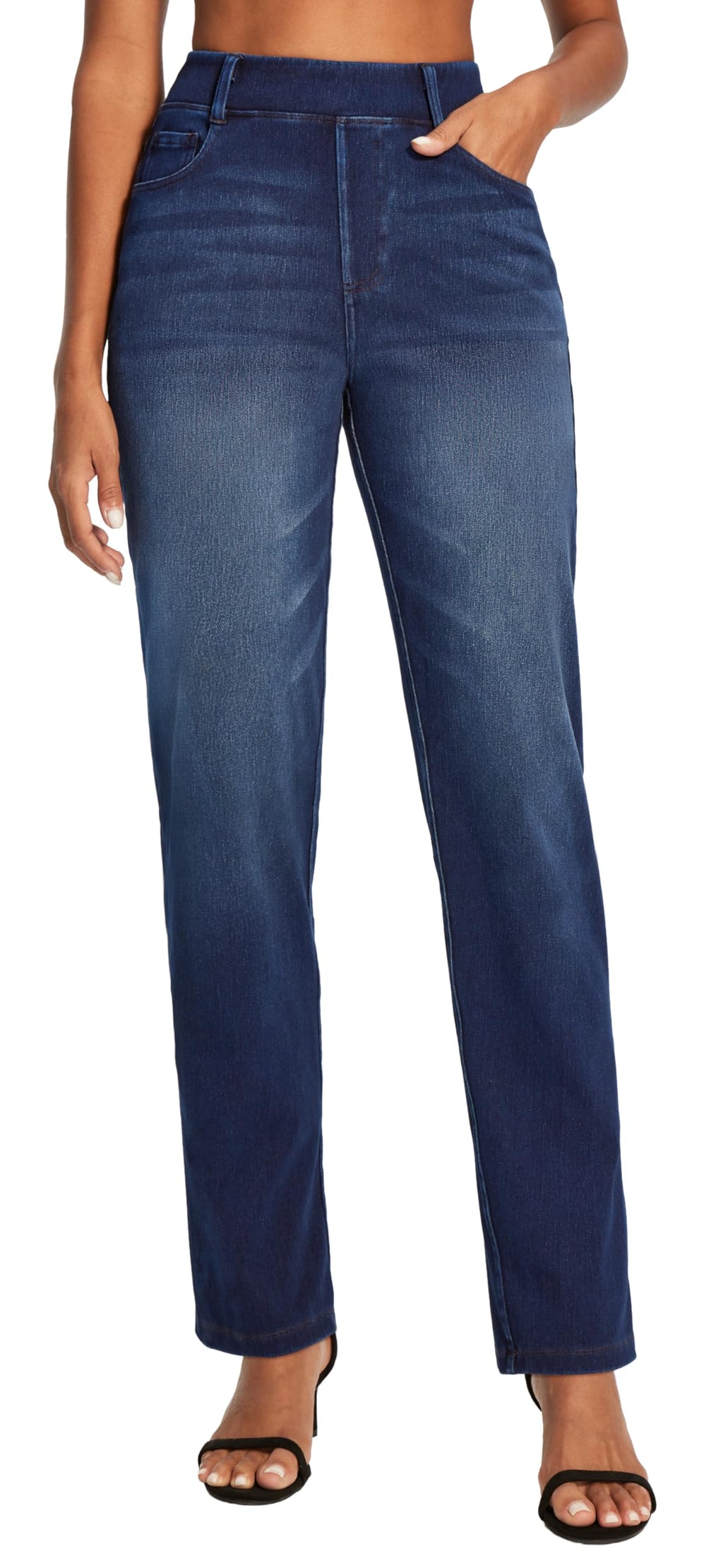 Stretchy Straight Leg Jeans for Women Pull On High Waisted Trendy Denim