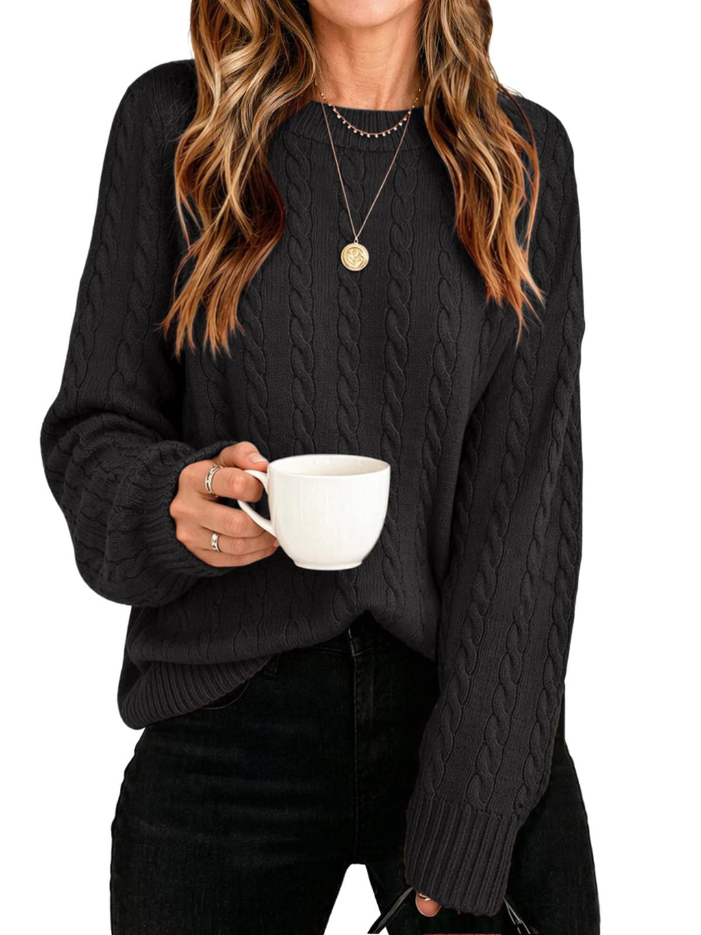 Womens Winter Fall Sweaters 2026 Trendy Cable Knit Long Sleeve Crewneck Tops Casual Outfit Sweater for Women
