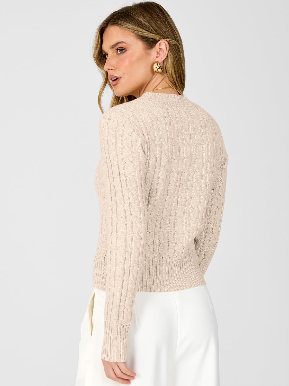 ANRABESS Womens Cable Knit Fall Lightweight Cropped Sweaters