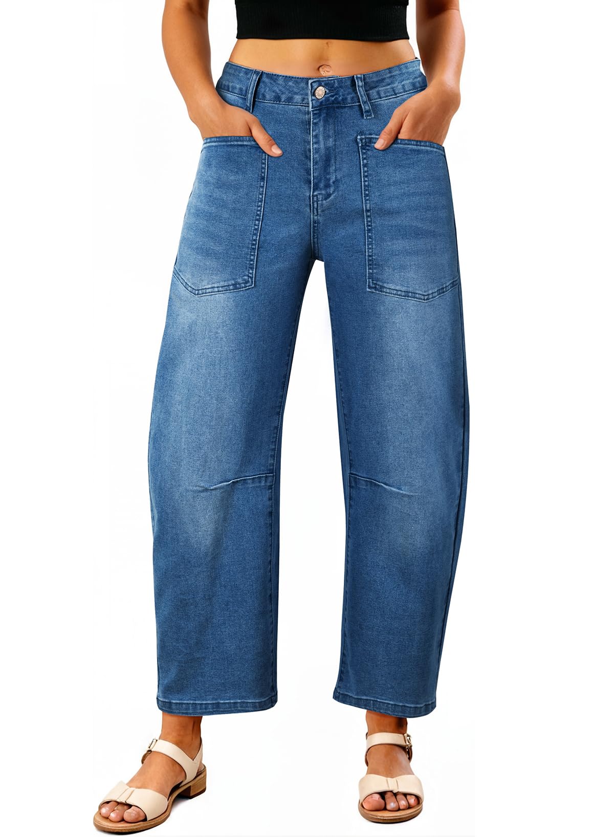 EVALESS Barrel Jeans Women Baggy Stretchy Cropped Denim Pants