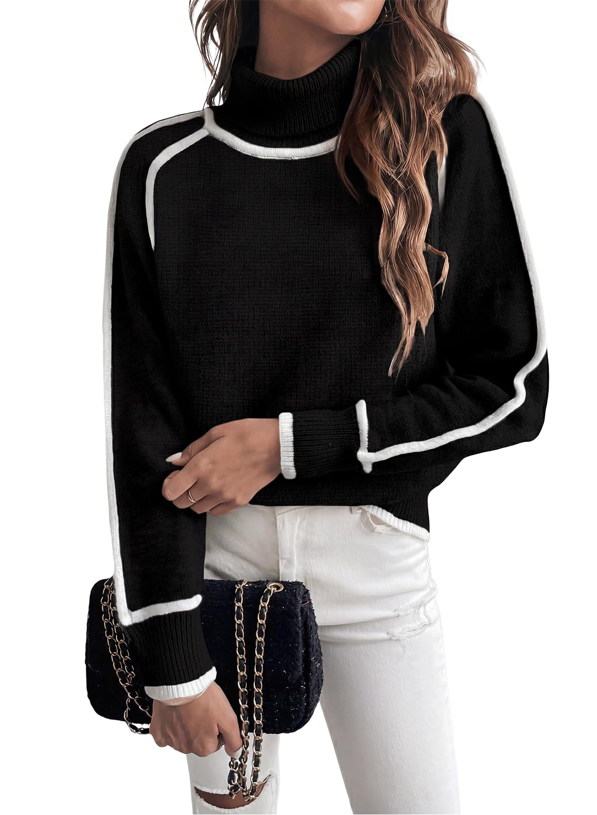 EVALESS Sweaters for Women Fall Winter Cozy Turtleneck Sweater