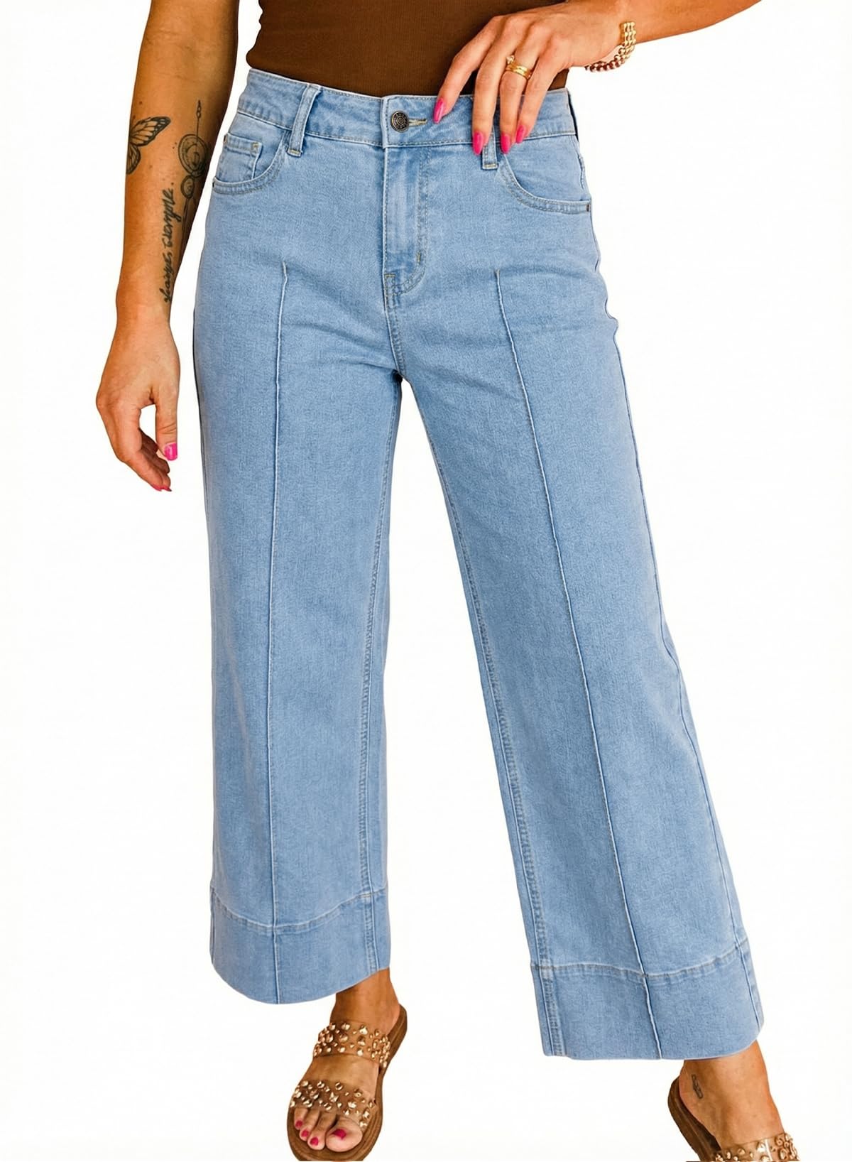 Astylish Women 2026 Wide Leg Jeans High Waisted Cropped Ankle Denim Pants