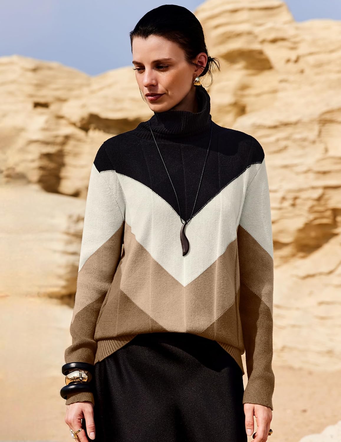 Zeagoo Women's Turtleneck Sweater Fall Winter 2026 Long Sleeve Chunky Knitted Trendy Pullover Tops
