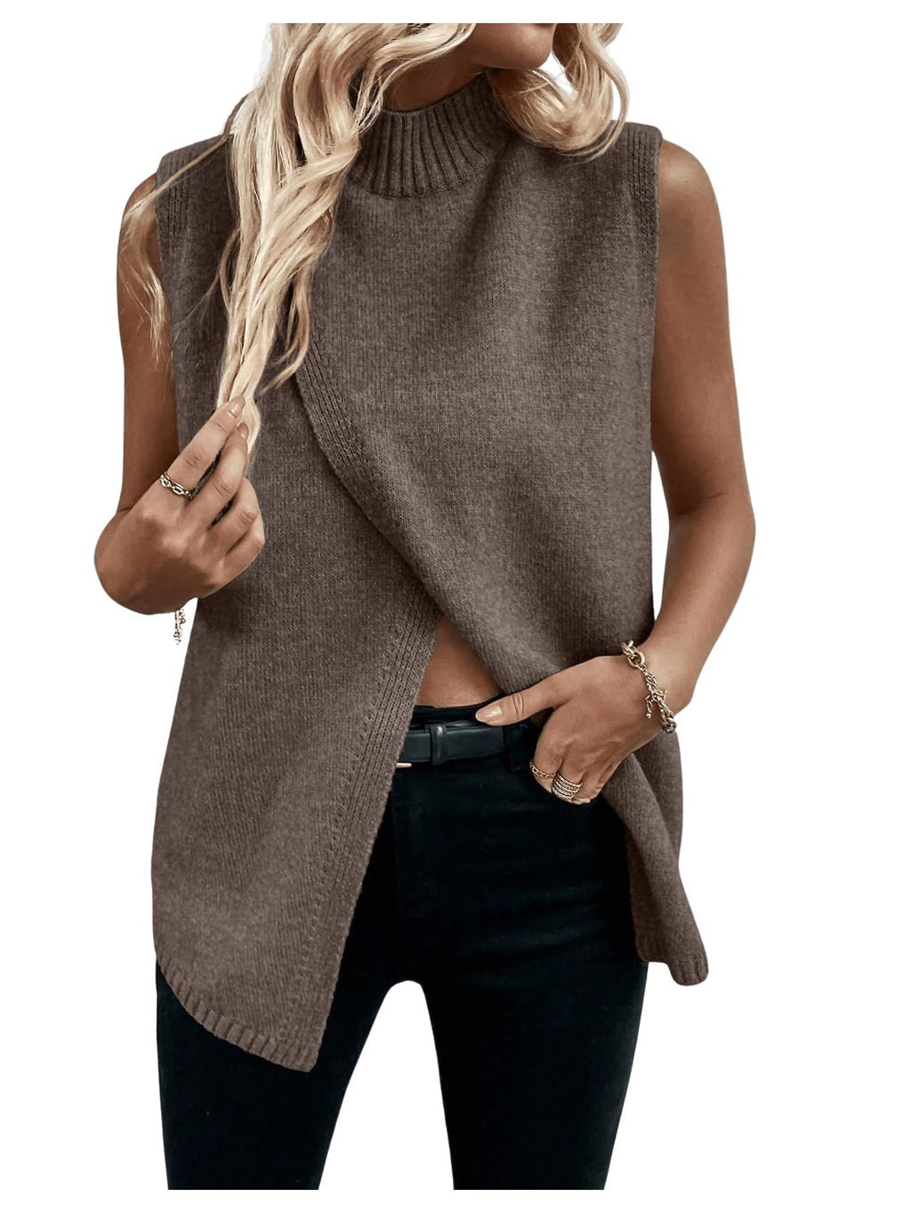 Verdusa Women's Sweater Vest Mock Neck Fall Sweaters Business Casual Outfit