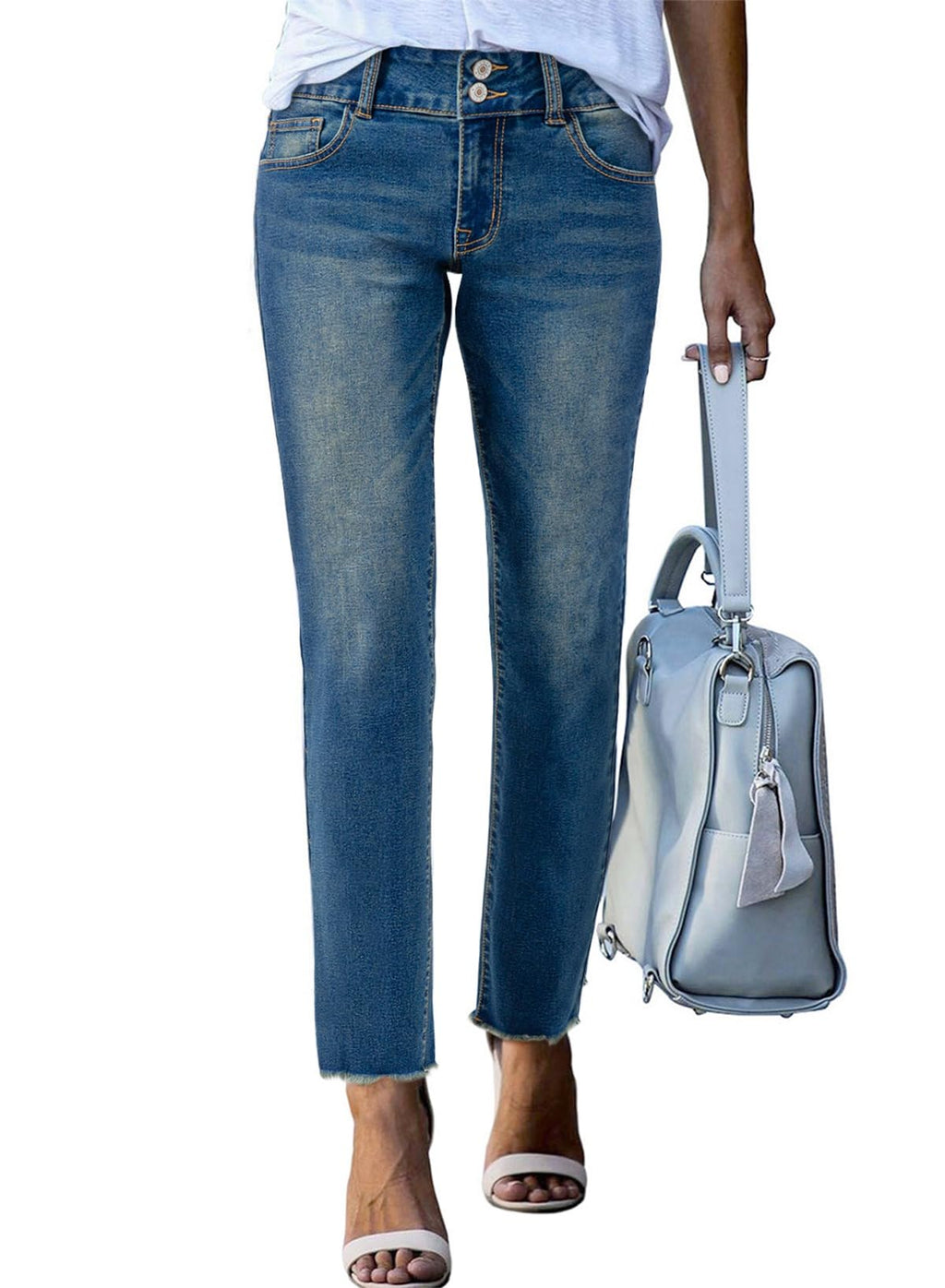 Sidefeel Women's High Waisted Raw Hem Straight Leg Jeans