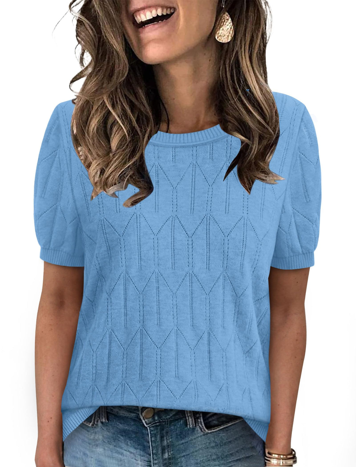 Sampeel Short Sleeve Sweater for Women Round Neck Knit Work Tops Beach Fashion Vacation Clothes Summer Outfits 2026