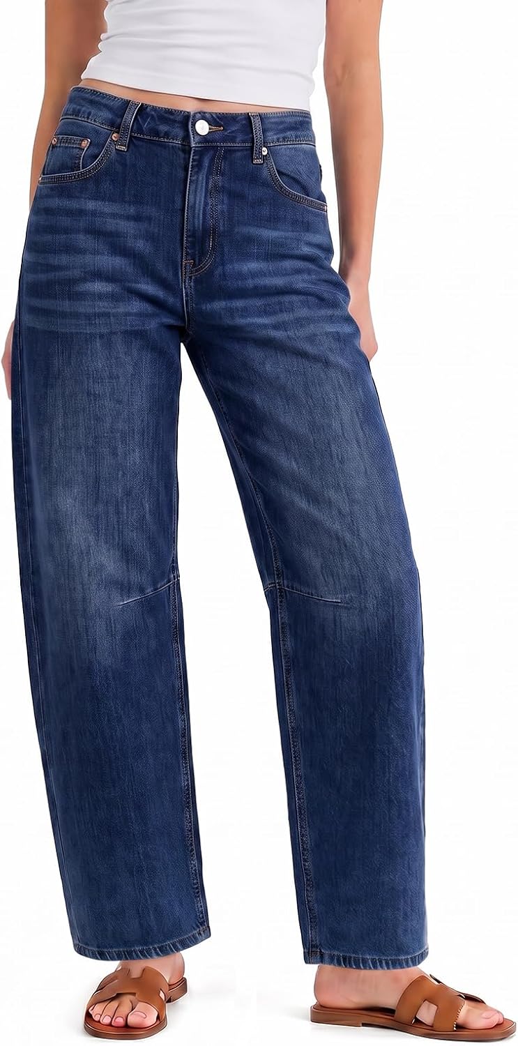 Cicy Bell Women Barrel Cropped Jeans Baggy High Waisted Casual Denim Pants
