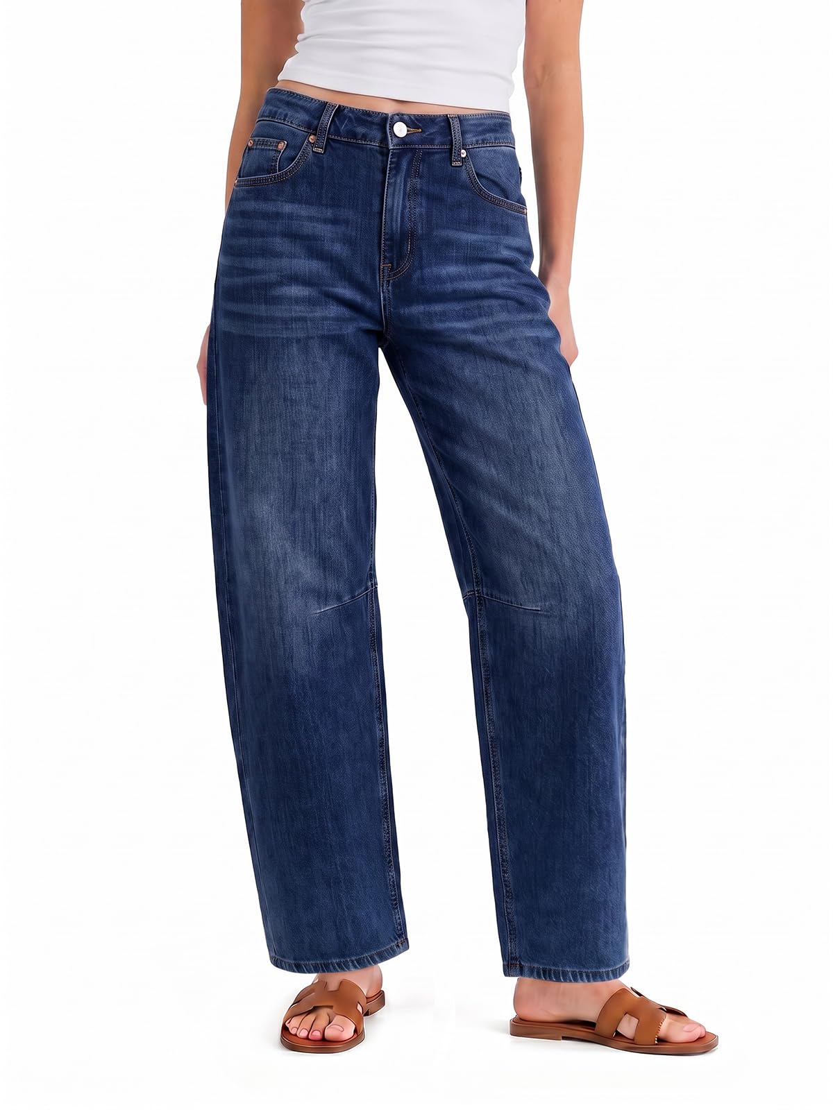 Cicy Bell Women Barrel Cropped Jeans Baggy High Waisted Casual Denim Pants