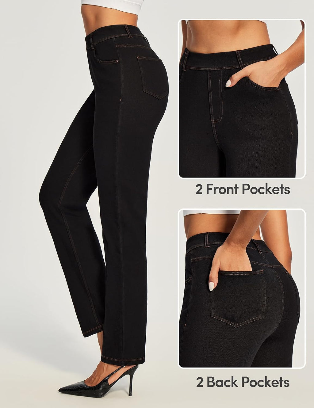 Stretchy Straight Leg Jeans for Women Pull On High Waisted Trendy Denim