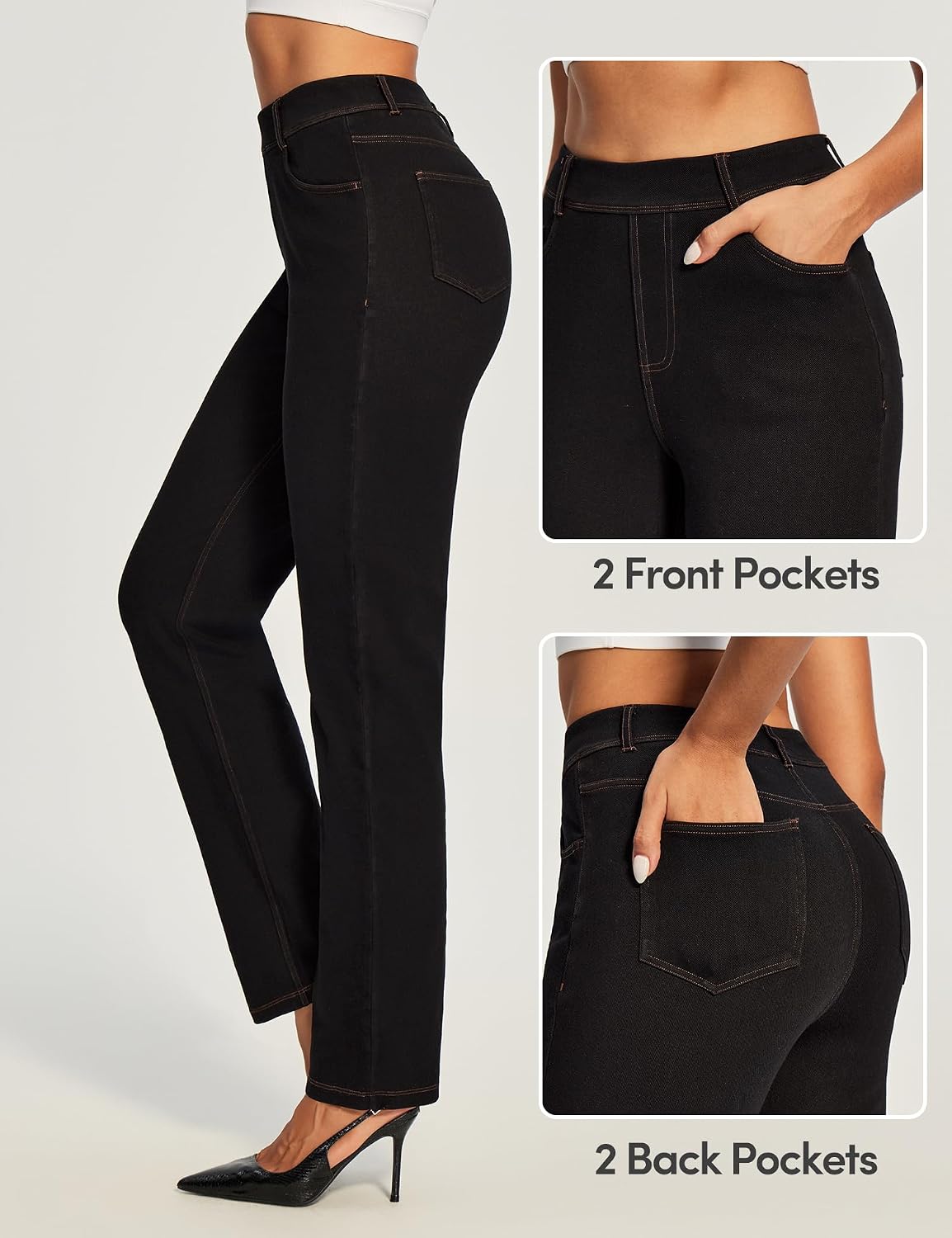 Stretchy Straight Leg Jeans for Women Pull On High Waisted Trendy Denim