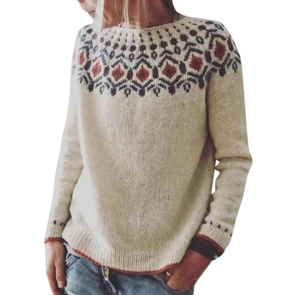 Fair Isle Sweater Women Boho Knitted Vintage Sweaters Casual Crewneck Long Sleeve Lightweight Cropped Pullover Tops