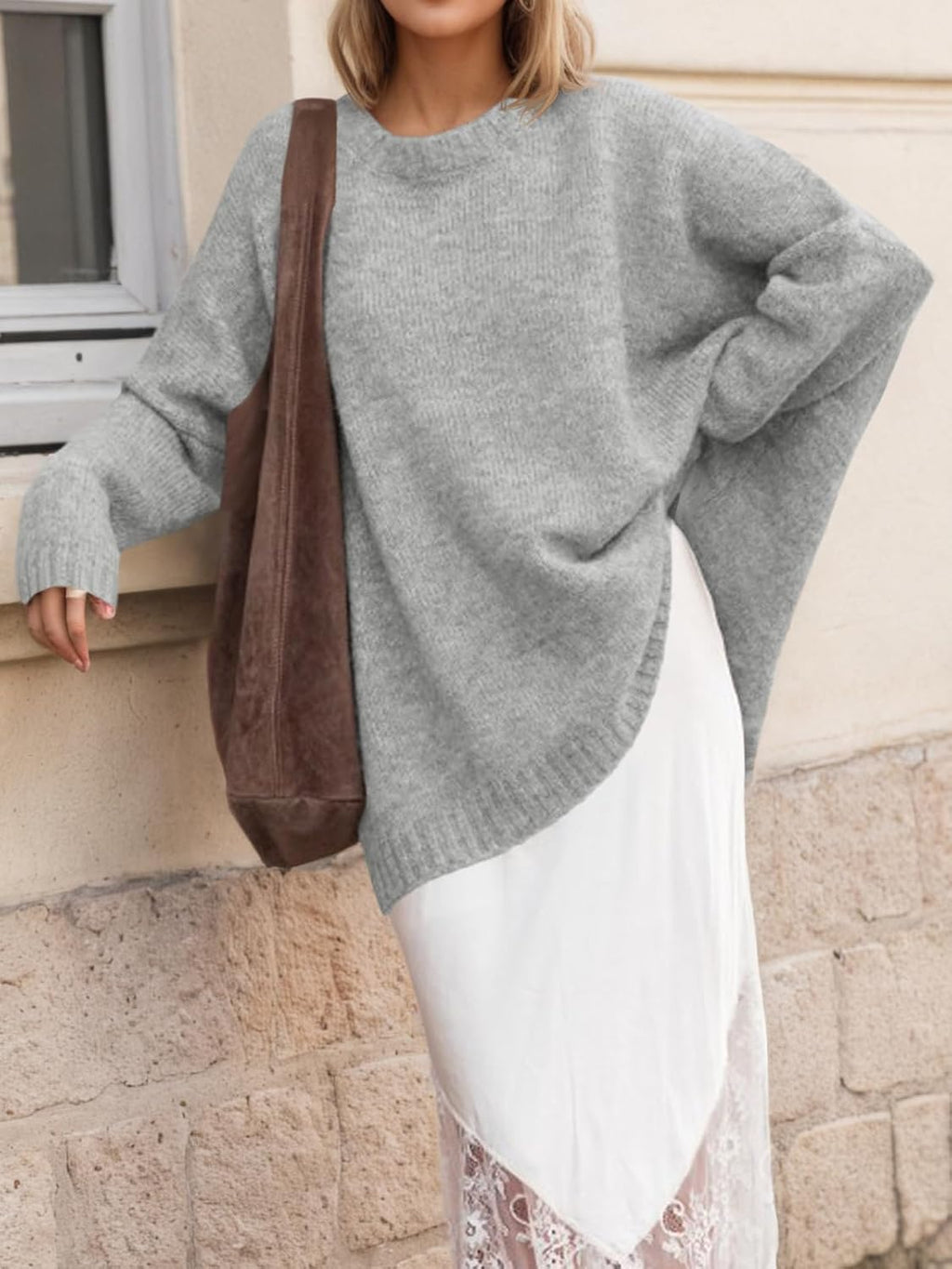 Saodimallsu Womens Oversized Tunic Sweaters Chunky Knit Slouchy Pullover