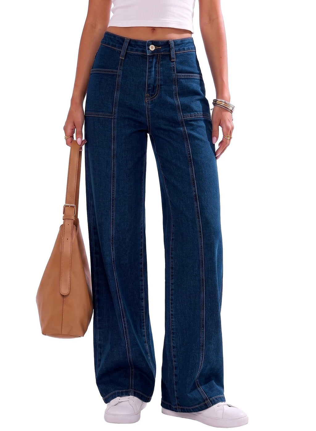 Sidefeel Women's High Waisted Jeans Loose Fit Wide Leg Denim Pants
