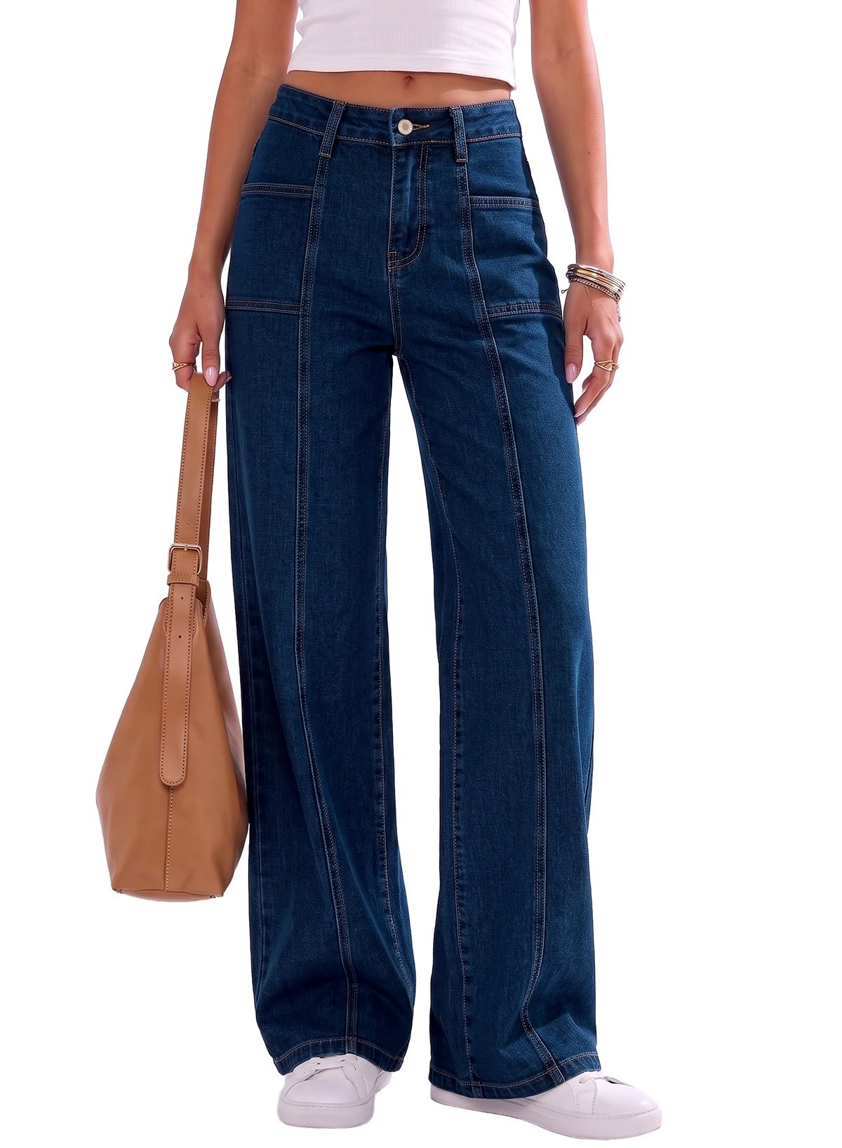 Sidefeel Women's High Waisted Jeans Loose Fit Wide Leg Denim Pants