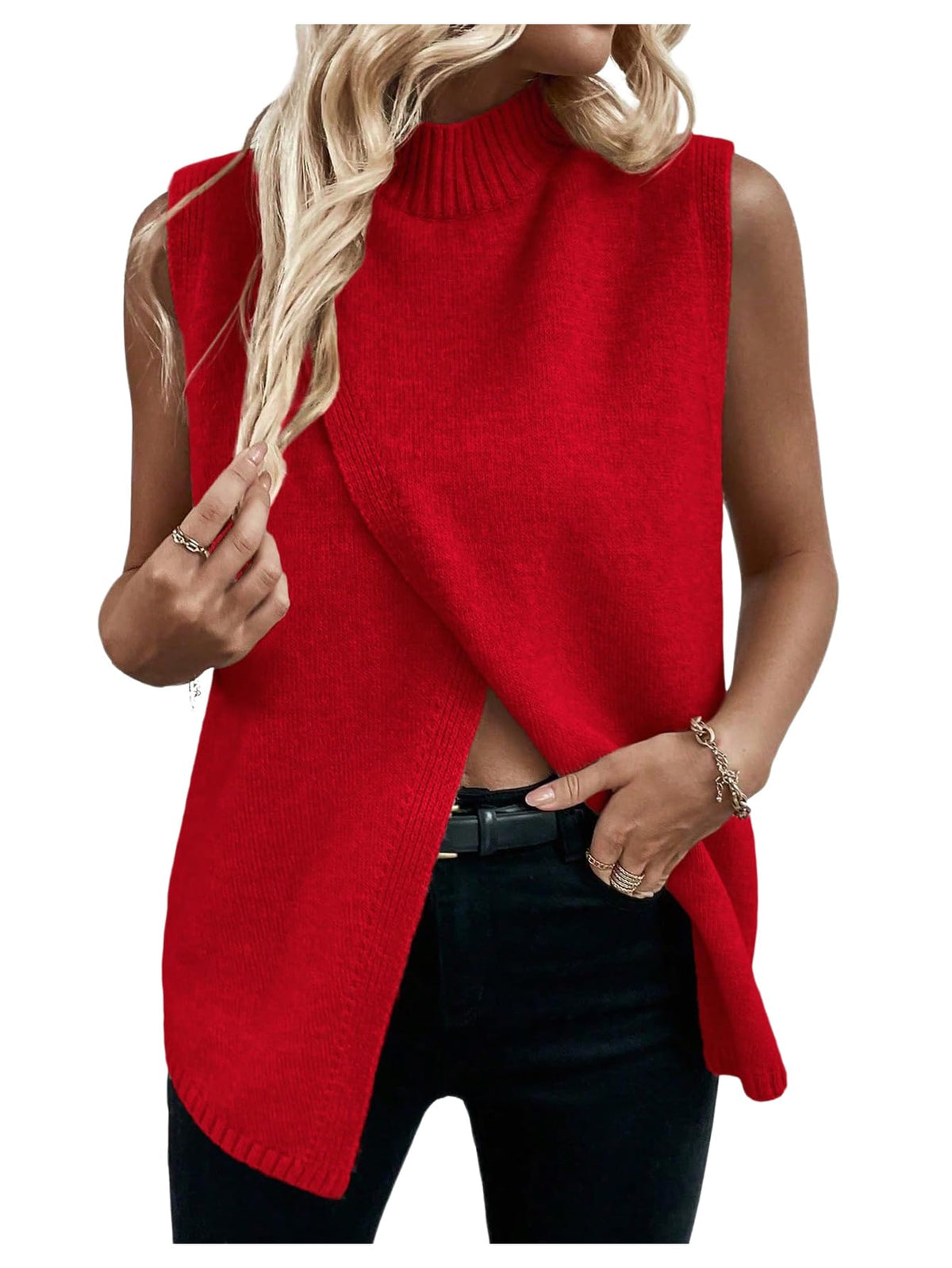 Verdusa Women's Sweater Vest Mock Neck Fall Sweaters Business Casual Outfit