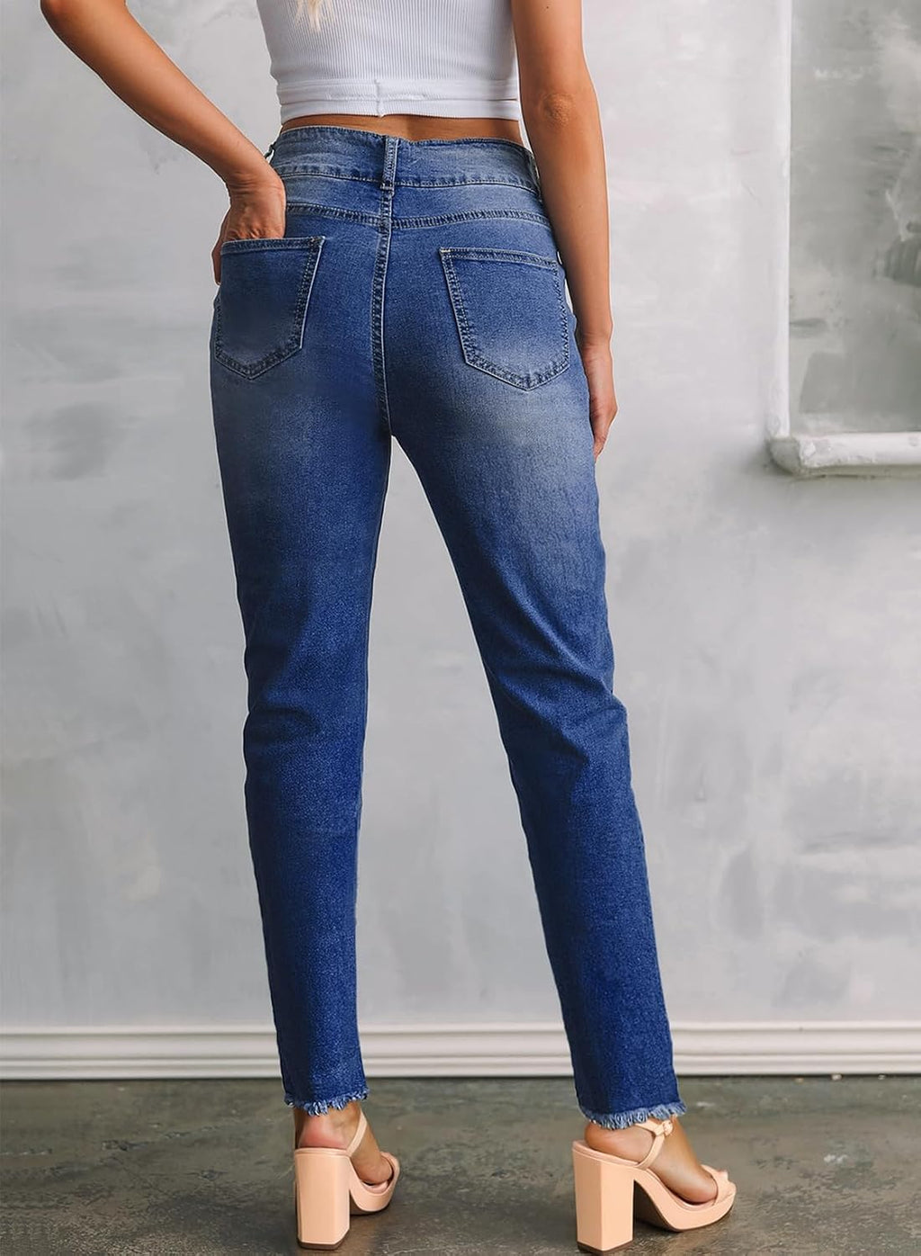 Sidefeel Women's High Waisted Raw Hem Straight Leg Jeans