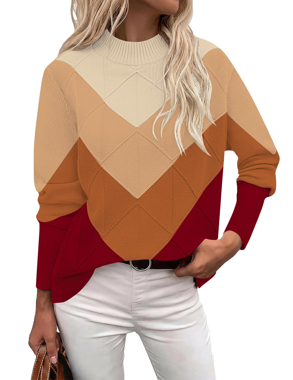 LOMON Women's Mock Neck Sweater Long Sleeve 2026 Fall Winter Knitted Tops