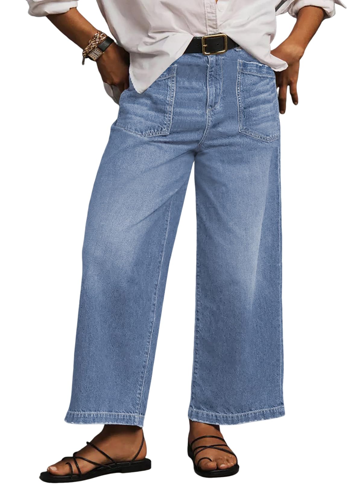 Eytino Plus Size Jeans for Women High Waisted Wide Leg Jeans Trendy Baggy Loose Stretchy Denim Pants with Pockets(1X-5X)