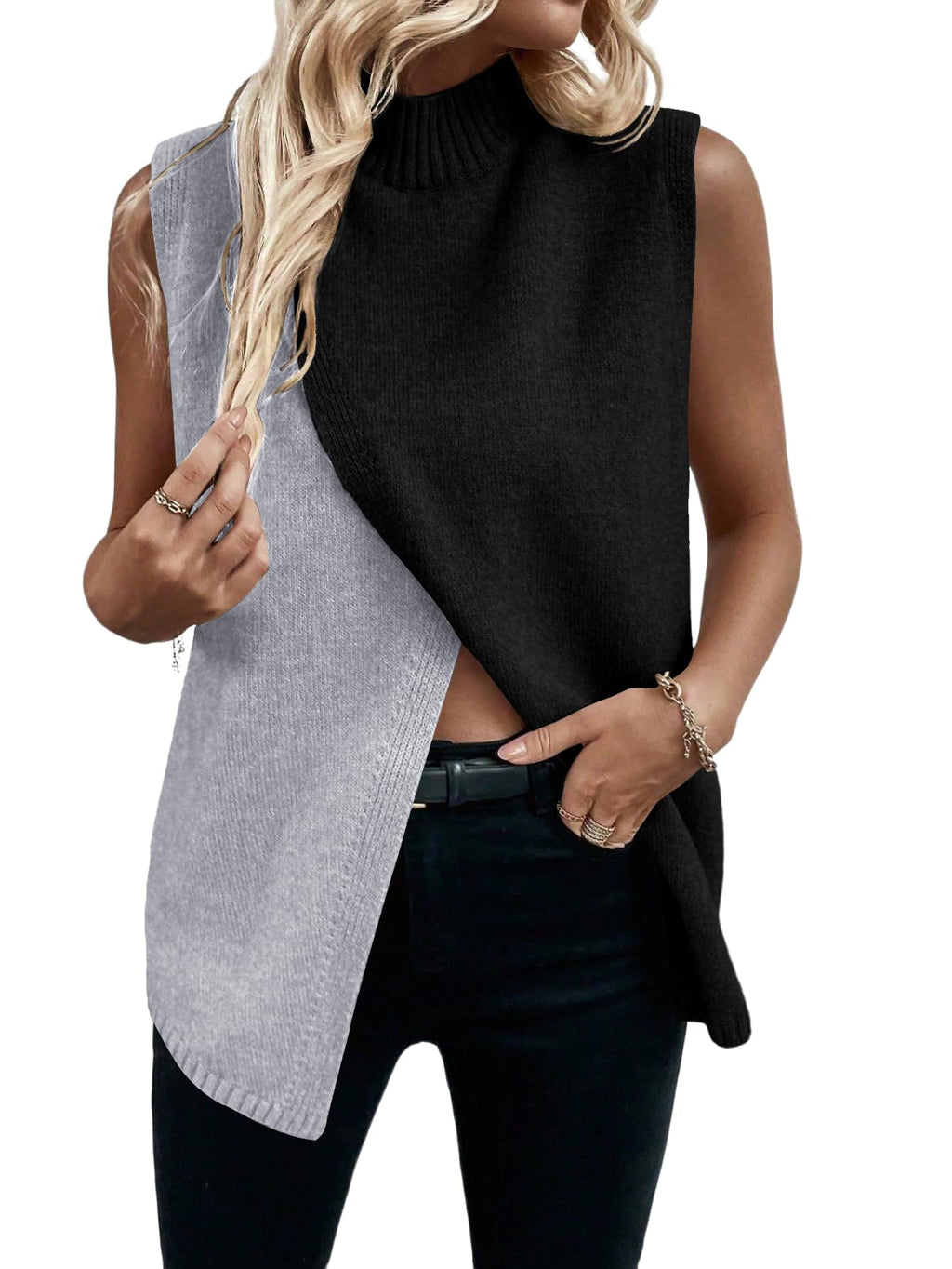 Verdusa Women's Sweater Vest Mock Neck Fall Sweaters Business Casual Outfit