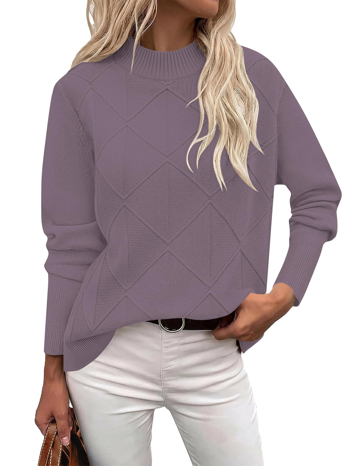 LOMON Women's Mock Neck Sweater Long Sleeve 2026 Fall Winter Knitted Tops