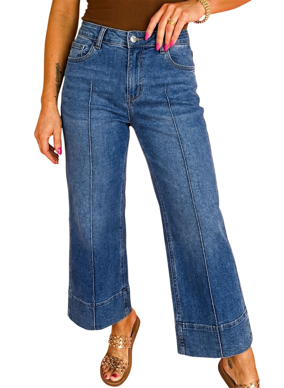 Astylish Women 2026 Wide Leg Jeans High Waisted Cropped Ankle Denim Pants