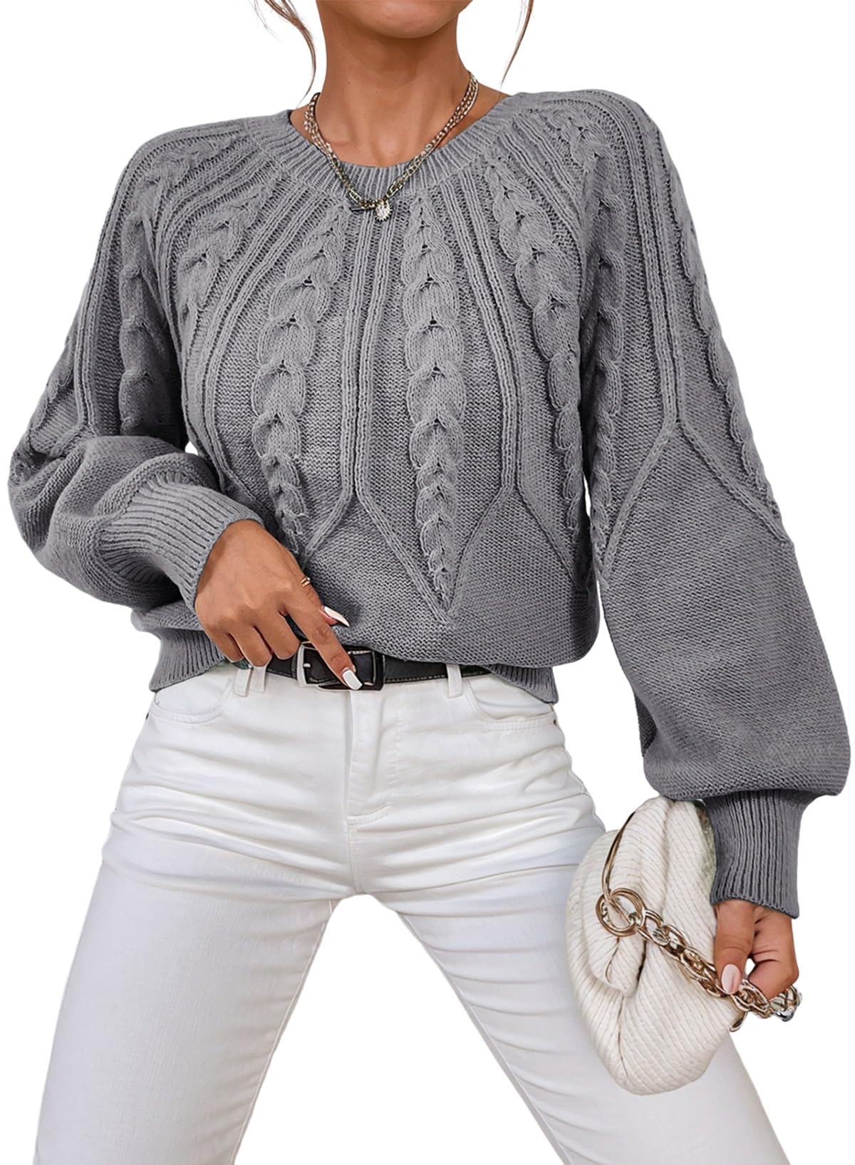 Dokotoo Womens Sweaters Long Sleeve Cable Knit Chunky Fall Tops