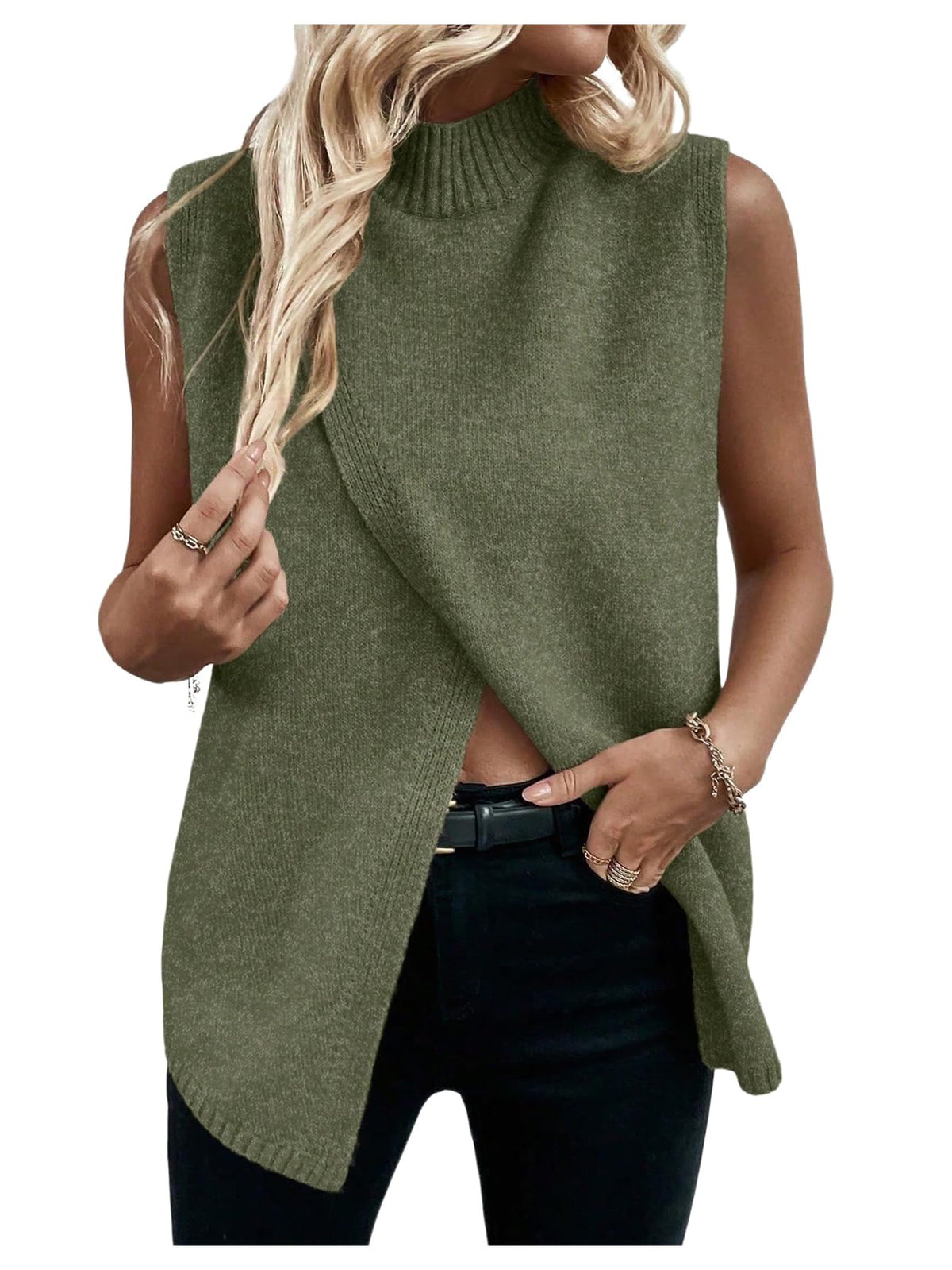 Verdusa Women's Sweater Vest Mock Neck Fall Sweaters Business Casual Outfit