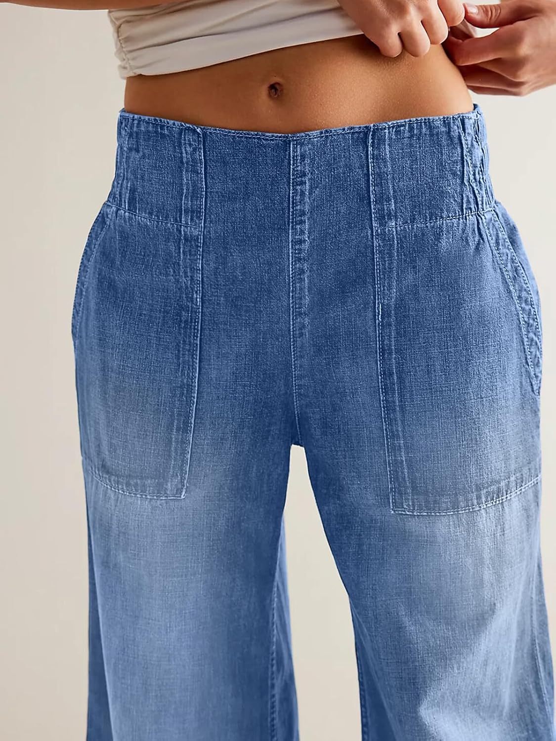 Women's Wide Leg Jeans Baggy Low Mid Rise Pull On Denim Pants Y2k