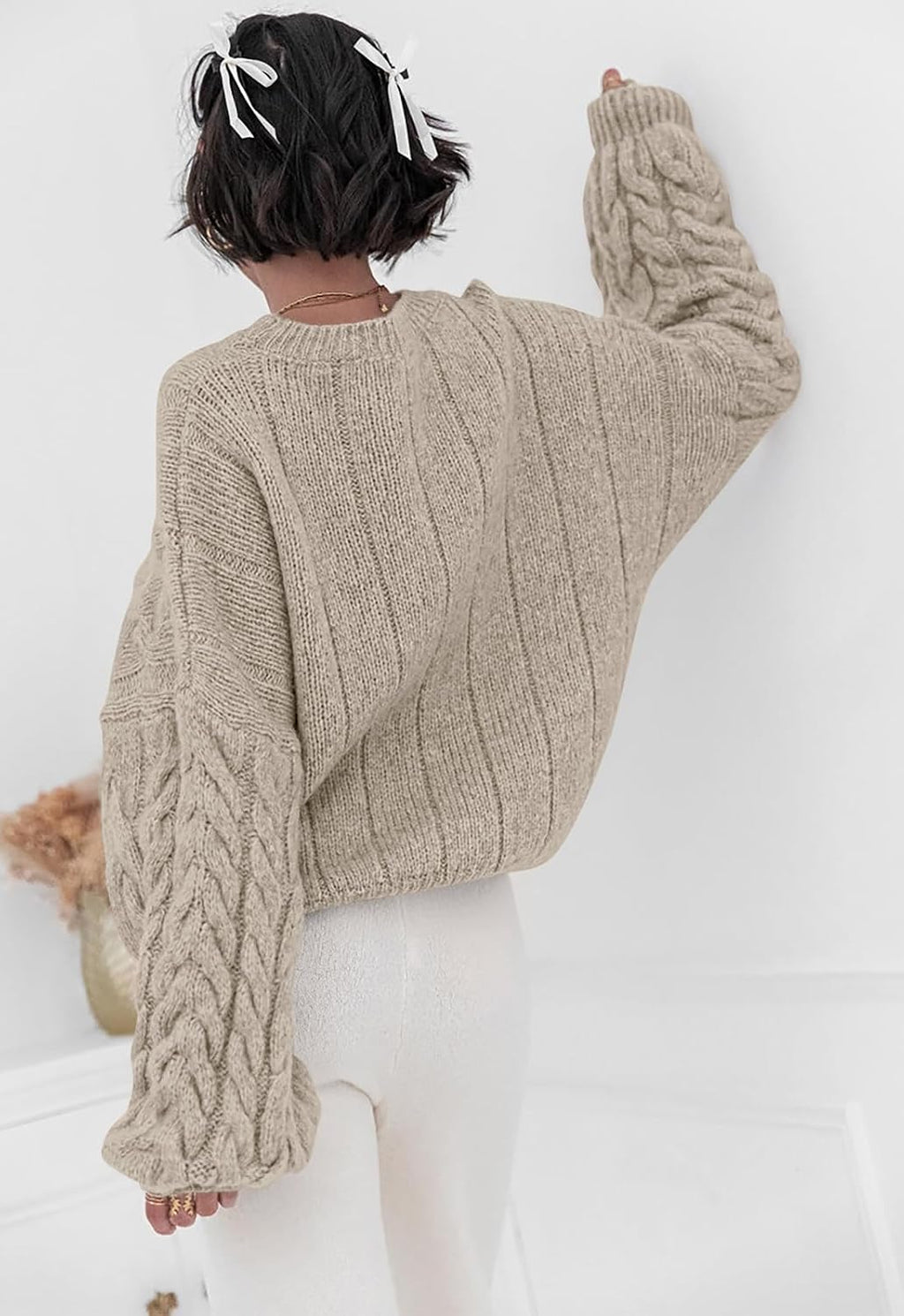PRETTYGARDEN Womens Sweaters Fall 2026 Cable Knit Long Sleeve Crewneck Oversized Sweater Chunky Pullover Loose Outfits