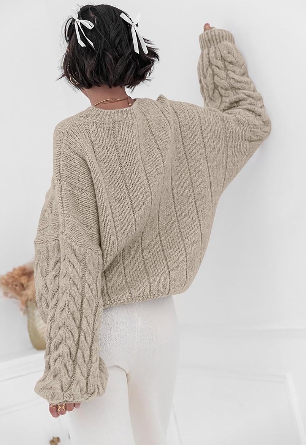 PRETTYGARDEN Womens Sweaters Fall 2026 Cable Knit Long Sleeve Crewneck Oversized Sweater Chunky Pullover Loose Outfits