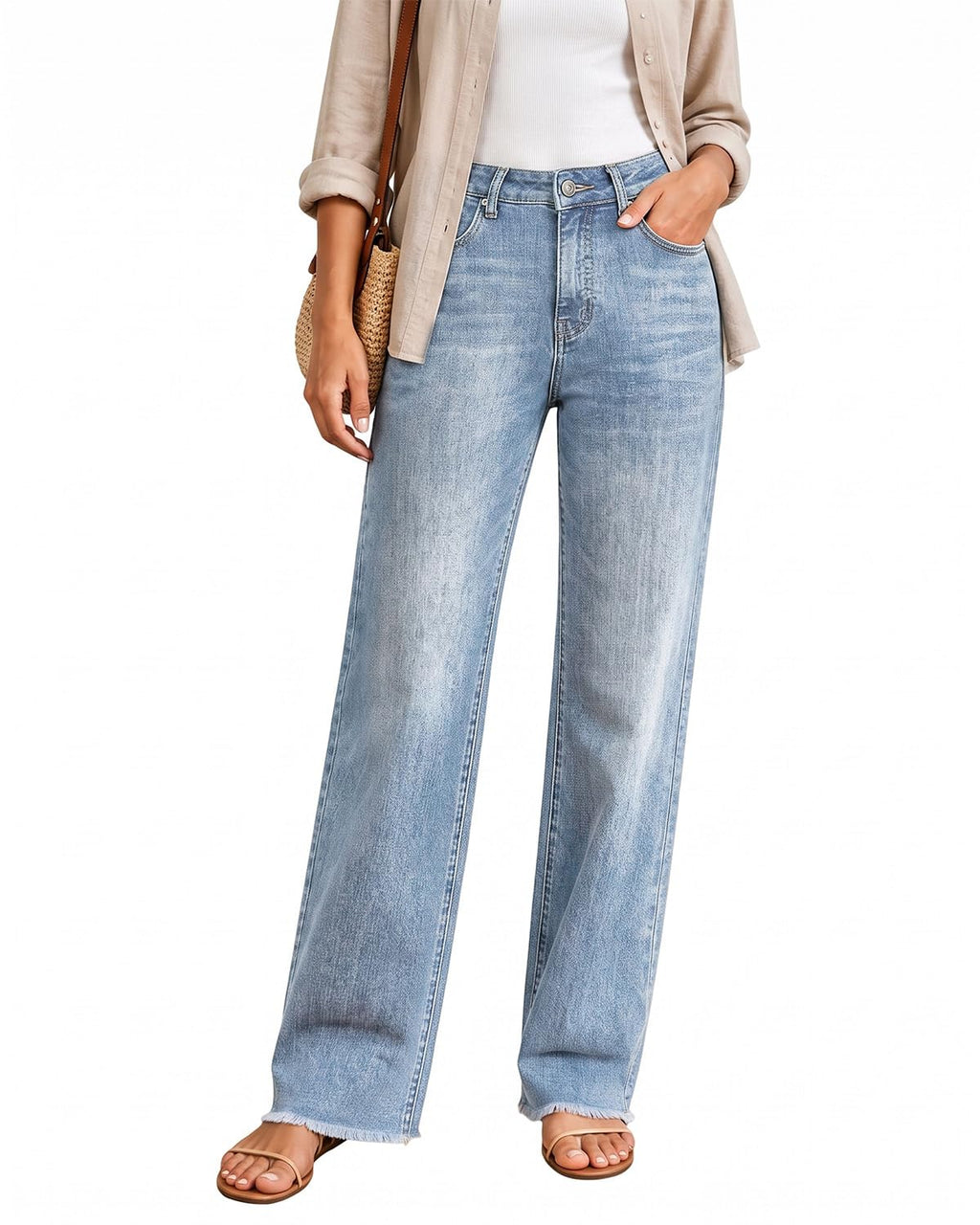 Women's High Waisted Stretchy Straight Leg Jeans Tummy Control Pants