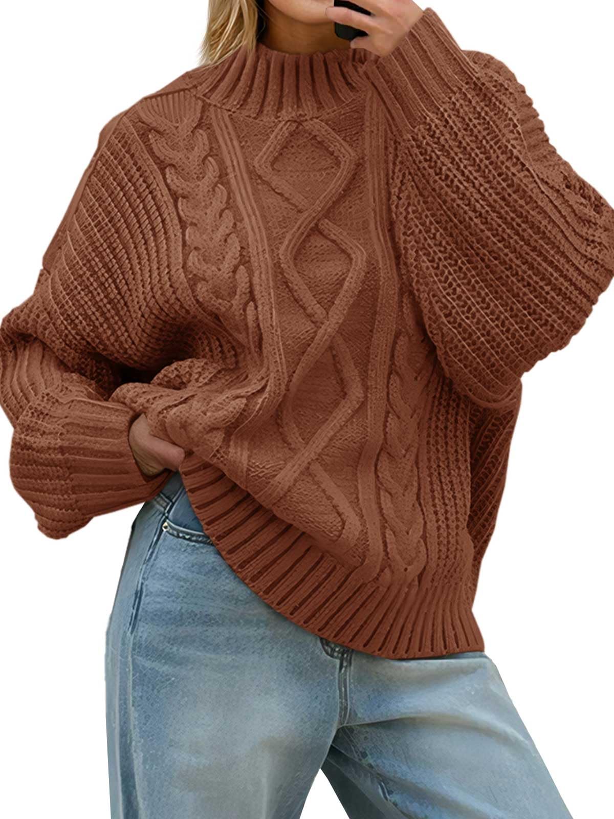 Saodimallsu Womens Oversized Cable Knit Sweaters 2025 Fall Winter Trendy Button Up Turtleneck Chunky Pullover Sweater Tops