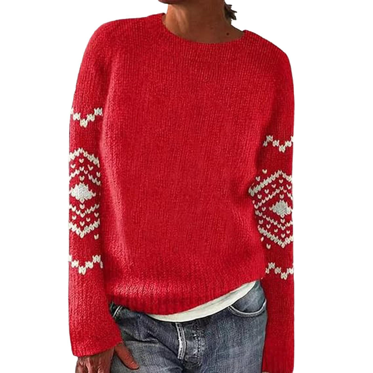 Fair Isle Sweater Women Boho Knitted Vintage Sweaters Casual Crewneck Long Sleeve Lightweight Cropped Pullover Tops