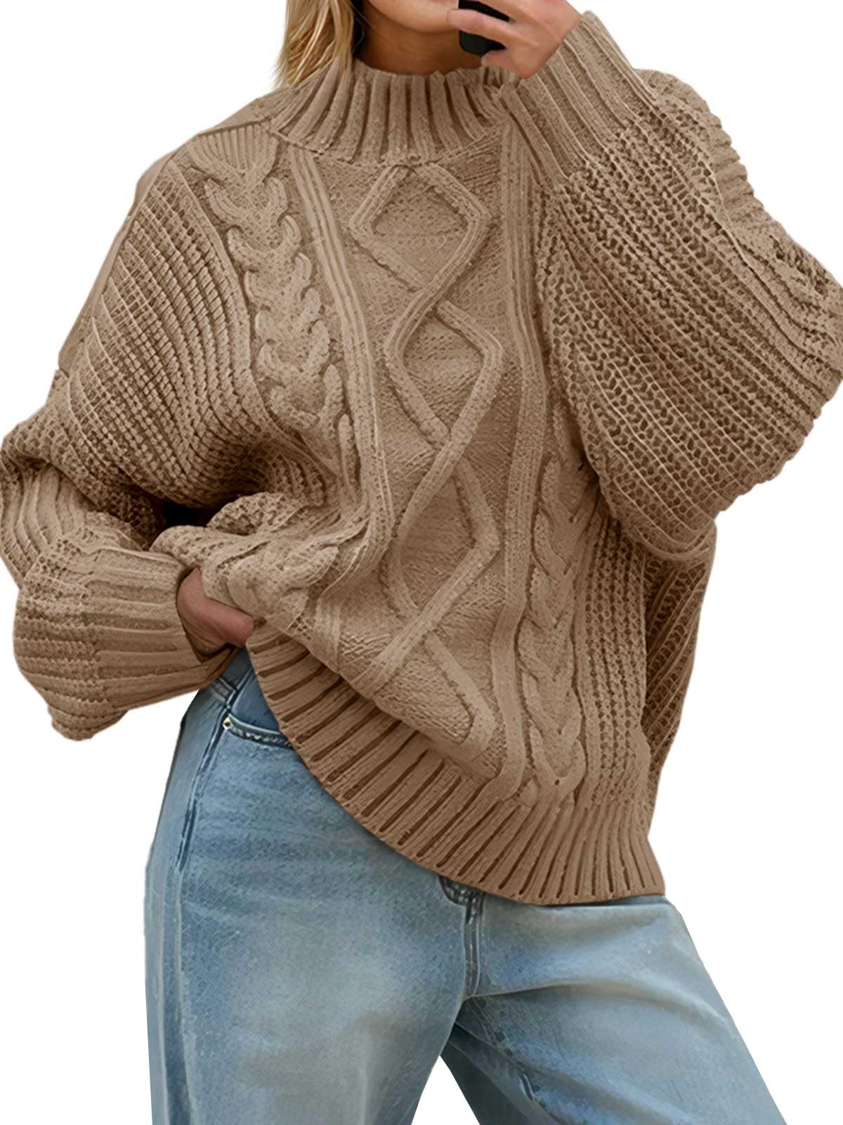 Saodimallsu Womens Oversized Cable Knit Sweaters 2025 Fall Winter Trendy Button Up Turtleneck Chunky Pullover Sweater Tops