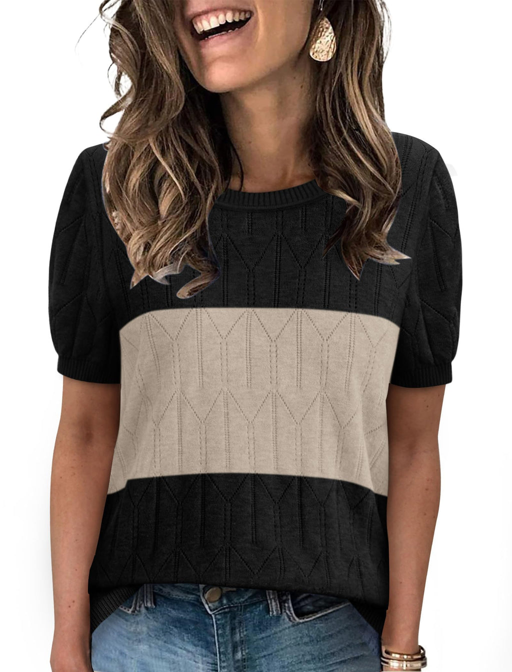 Sampeel Short Sleeve Sweater for Women Round Neck Knit Work Tops Beach Fashion Vacation Clothes Summer Outfits 2026