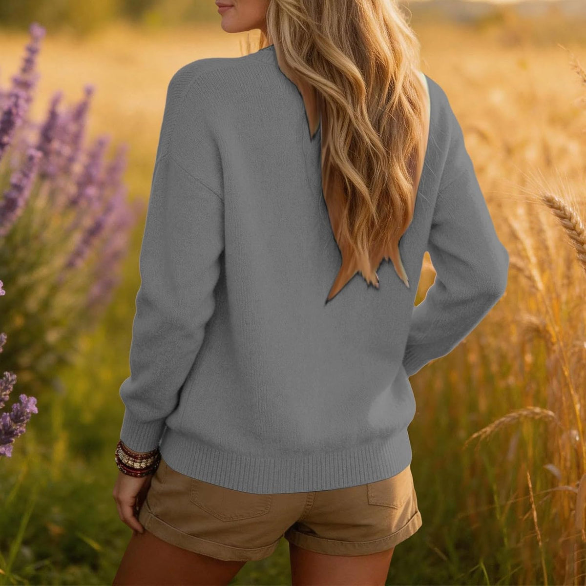 Cashmere Sweaters for Women Long Sleeve V Neck Fall Tops