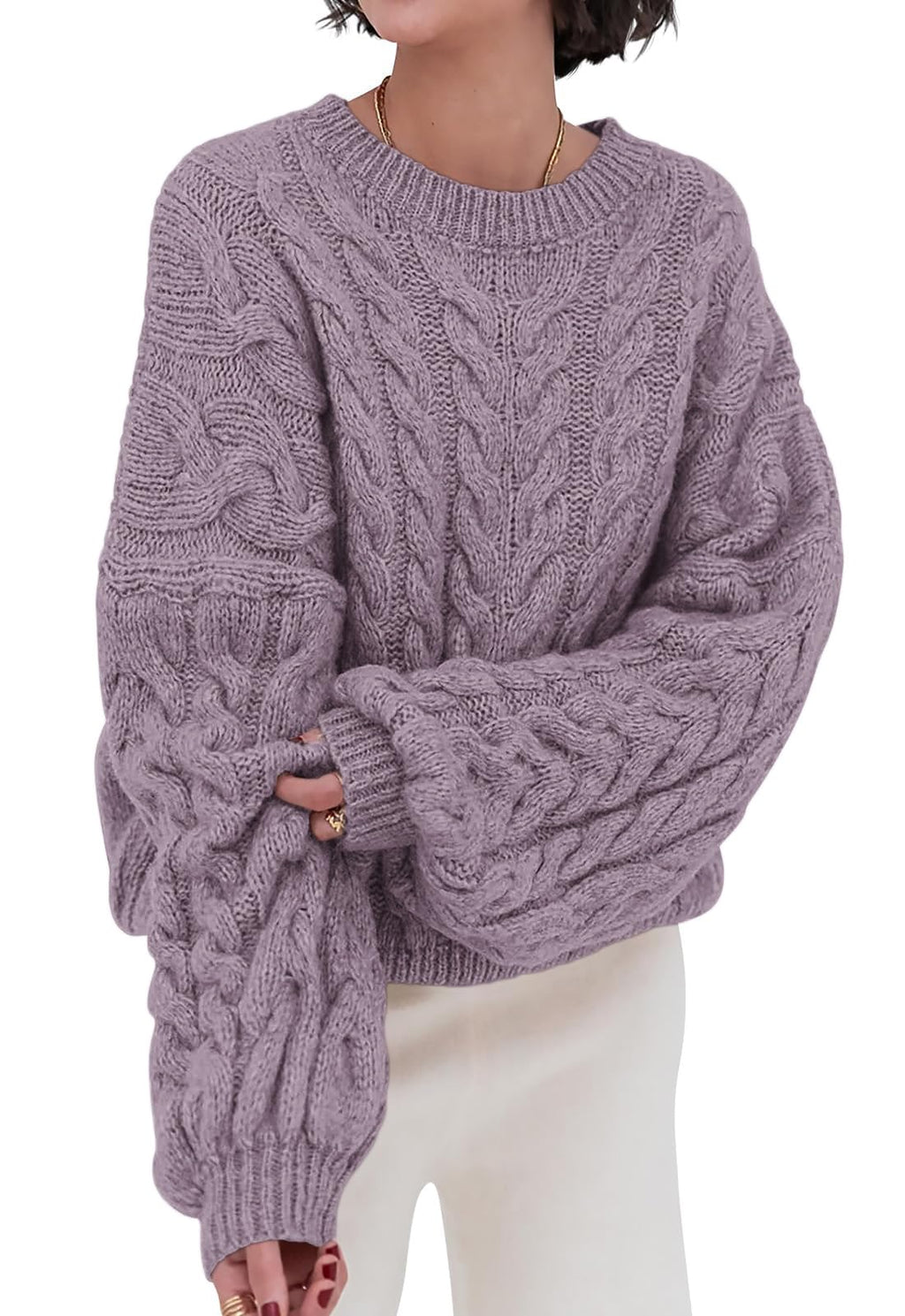 PRETTYGARDEN Womens Sweaters Fall 2026 Cable Knit Long Sleeve Crewneck Oversized Sweater Chunky Pullover Loose Outfits