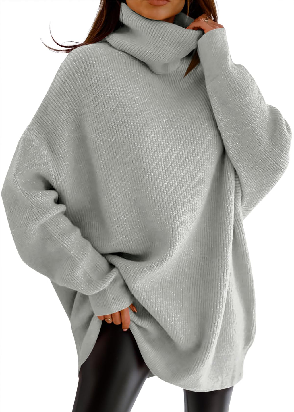Womens Turtleneck Oversized Sweater Batwing Chunky Pullover Sweater Casual Fall Loose Knit Jumper Top