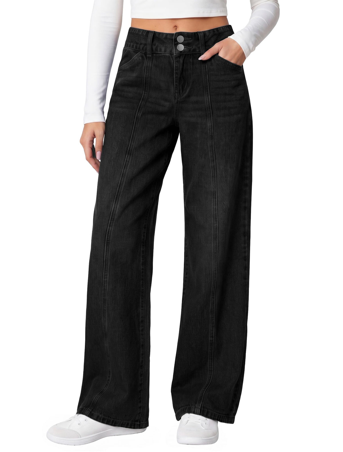 IWD Women's Wide Leg Jeans Straight Mid Rise Baggy Denim Pants Leopard