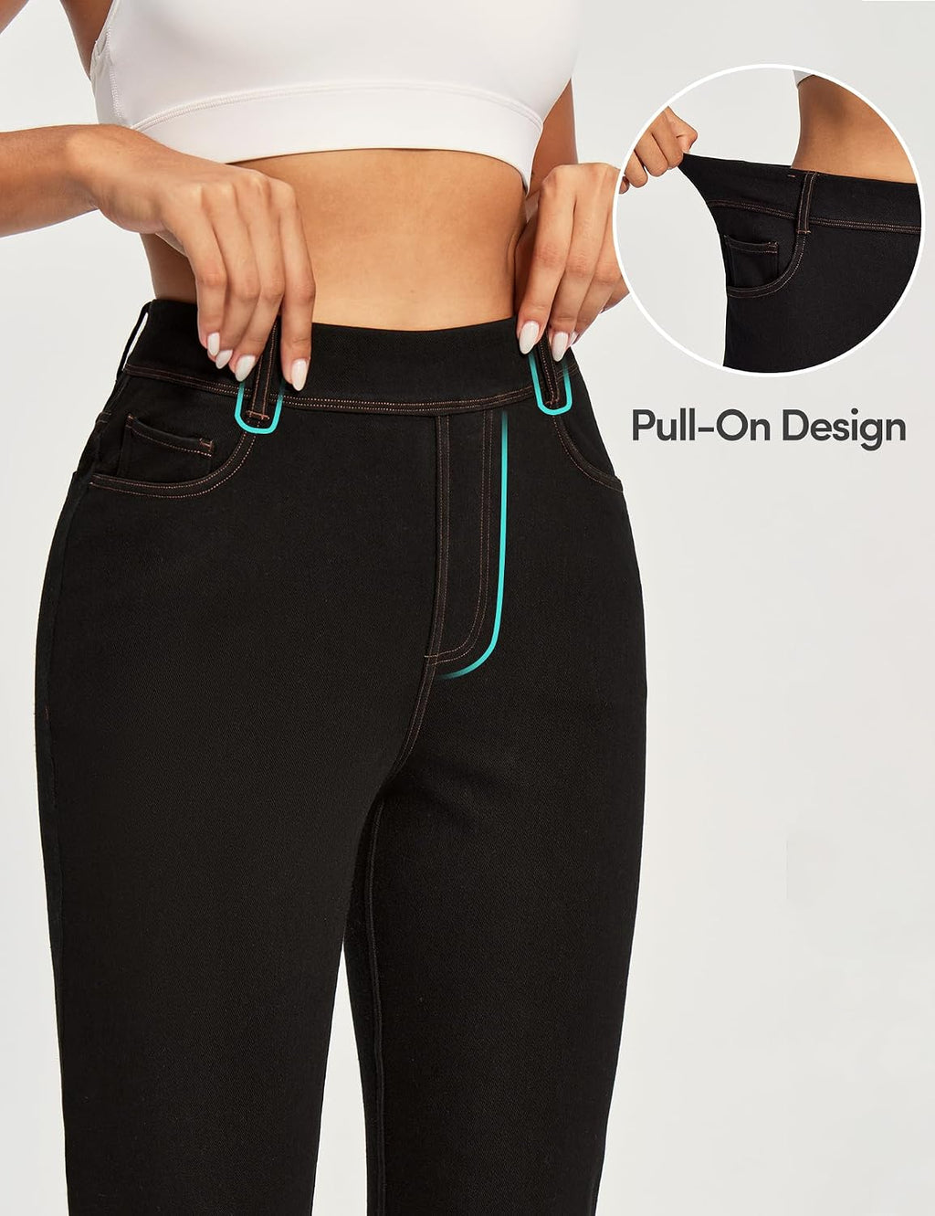 Stretchy Straight Leg Jeans for Women Pull On High Waisted Trendy Denim