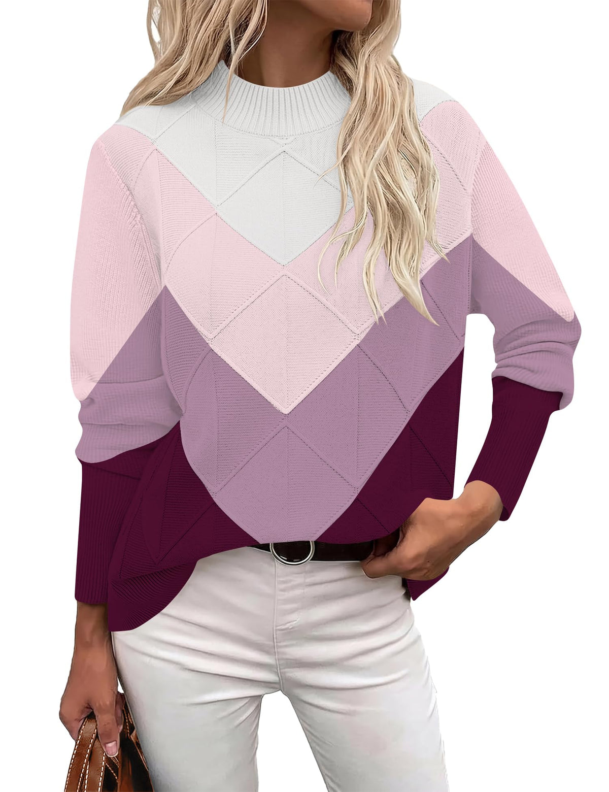 LOMON Women's Mock Neck Sweater Long Sleeve 2026 Fall Winter Knitted Tops