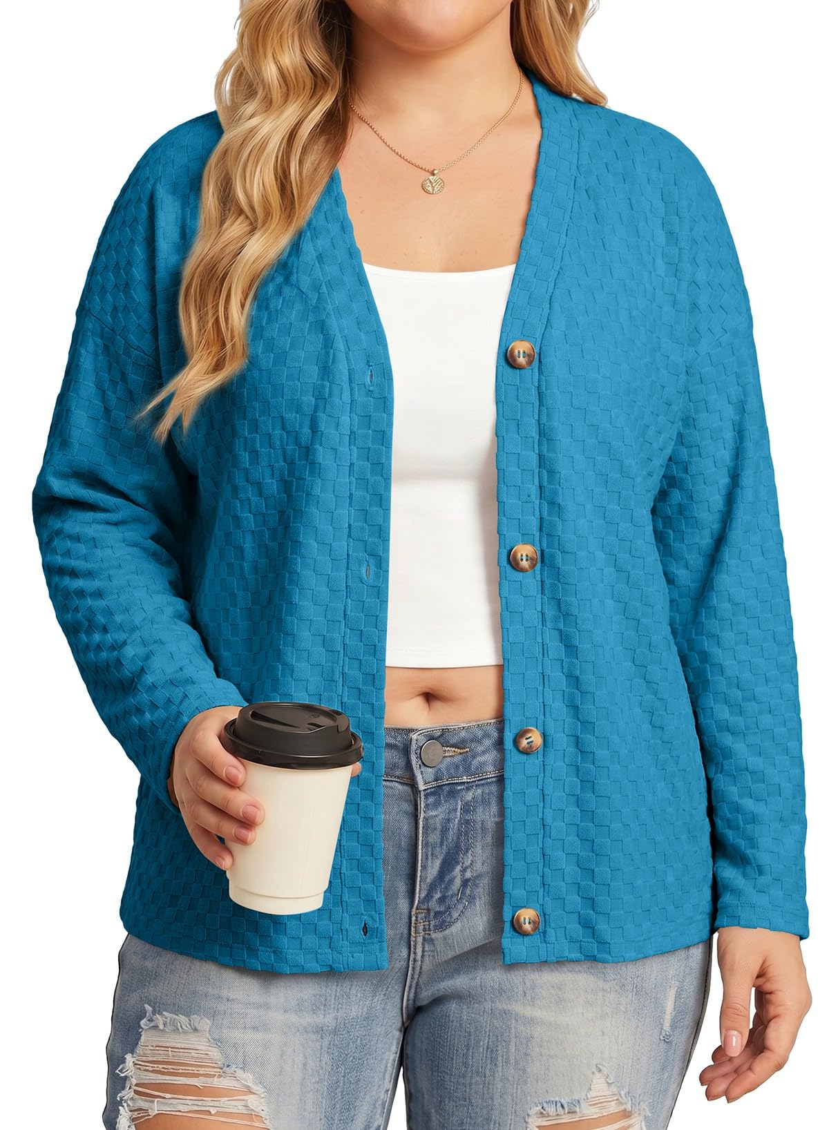Eytino Plus Size Button Down Long Sleeve Cardigan for Women