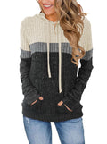 MixShe Women’s Color Block Knit Hoodie – Casual Long Sleeve Pullover Sweater Tops with Pocket