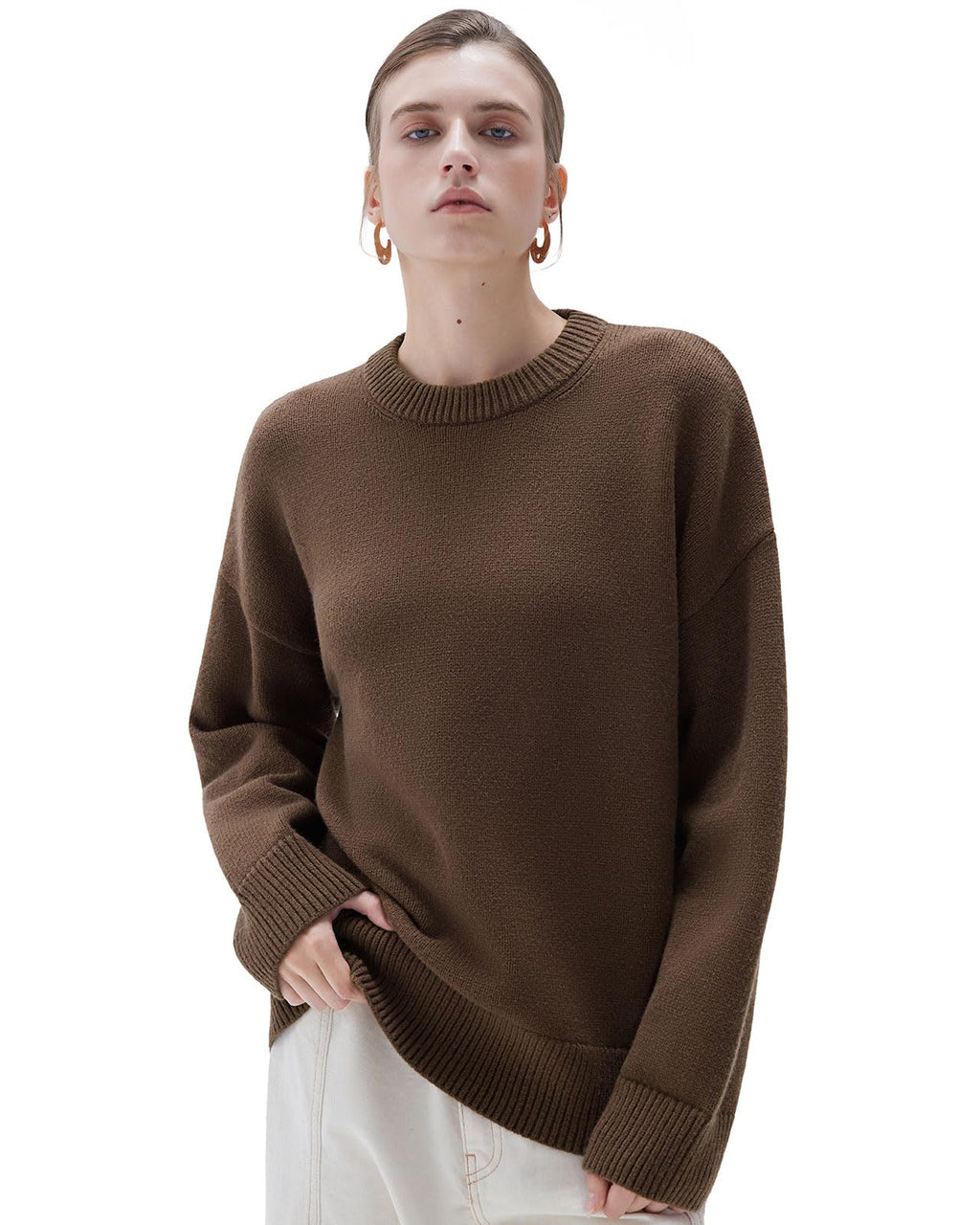 SUUKSESS Women Cashmere Blend Oversized Sweaters Long Sleeve Pullover Tops