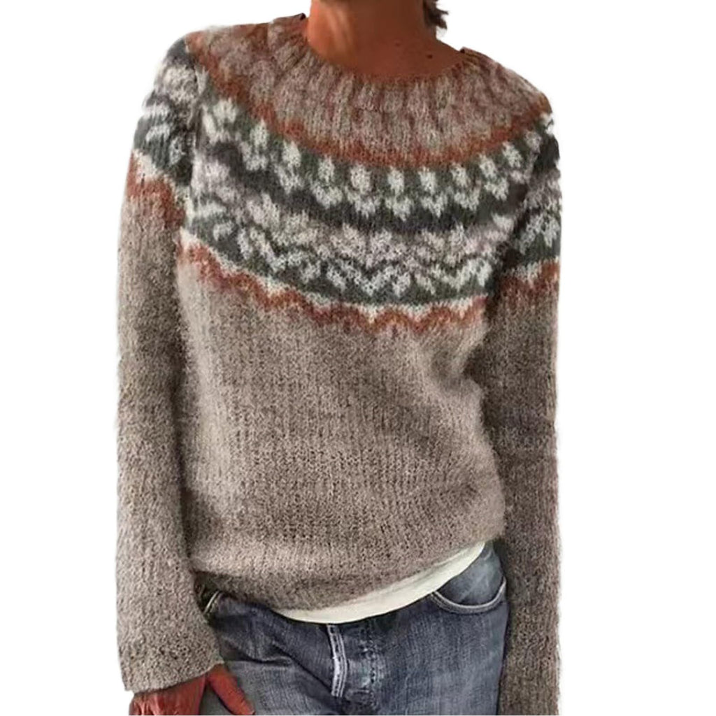 Fair Isle Sweater Women Boho Knitted Vintage Sweaters Casual Crewneck Long Sleeve Lightweight Cropped Pullover Tops