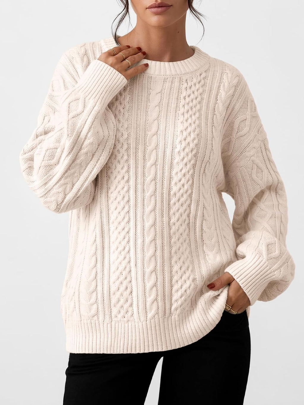 Trendy Queen Womens Oversized Cable Knit Chunky Fall Pullover Sweaters 2026